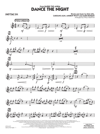 Dance The Night (from Barbie) (arr. Murtha) - Baritone Sax