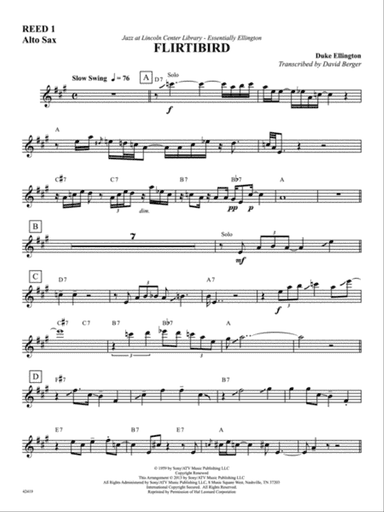 Flirtbird (from Anatomy of a Murder): E-flat Alto Saxophone