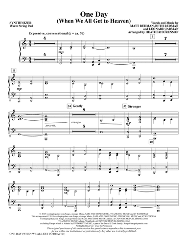 One Day (When We All Get to Heaven) (Arr. Heather Sorenson) - Synthesizer