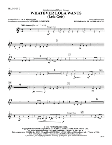Whatever Lola Wants (Lola Gets) (from the musical Damn Yankees): 2nd B-flat Trumpet