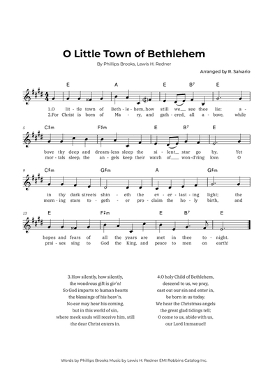 O Little Town of Bethlehem (Key of E Major)