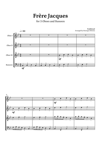 Frère Jacques (3 Oboes and Bassoon)