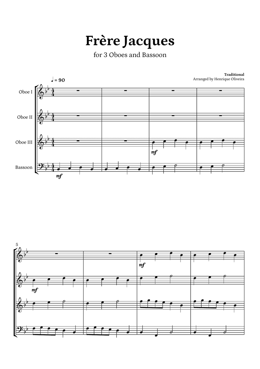 Frère Jacques (3 Oboes and Bassoon)