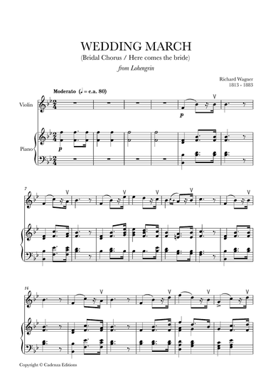 Wedding March (Bridal Chorus - Here comes the Bride) for Violin and Piano