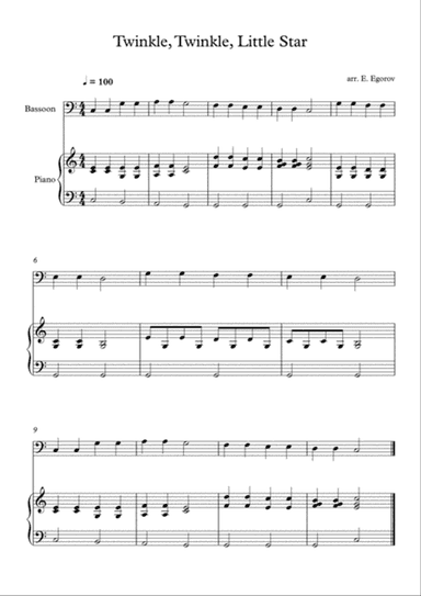 Twinkle, Twinkle, Little Star, For Bassoon & Piano