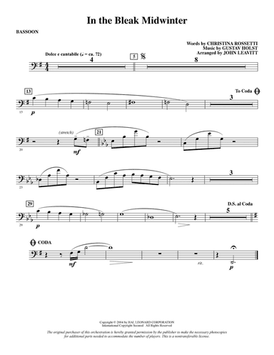 In The Bleak Midwinter (arr. John Leavitt) - Bassoon