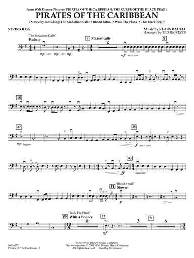 Pirates of the Caribbean (Medley) (arr. Ted Ricketts) - String Bass