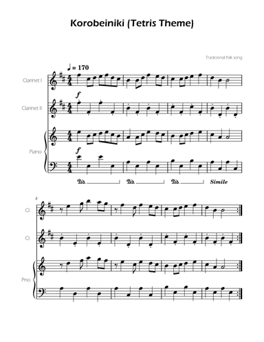 Tetris Theme for Clarinet Duet