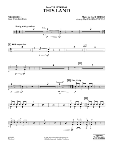 This Land (from The Lion King) (arr. Robert Longfield) - Percussion 1