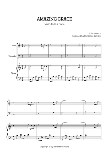 Amazing Grace • easy violin and cello sheet music with piano accompaniment