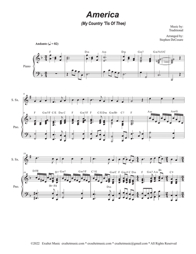 America (My Country, 'Tis of Thee) (Soprano Saxophone and Piano)
