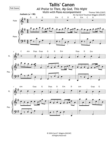 Tallis Canon (All Praise to Thee, My God, This Night) Violin w/Piano Accompaniment