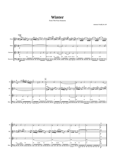 Largo from Winter by Vivaldi for Woodwind Quartet with Chords
