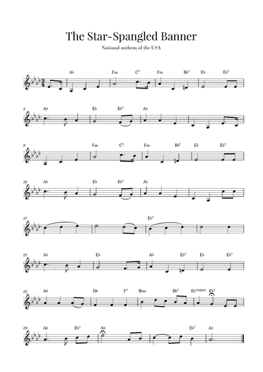 The Star Spangled Banner (National Anthem of the USA) - A-flat Major