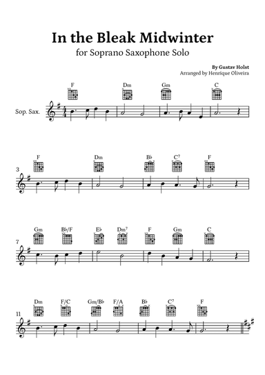 In the Bleak Midwinter (Soprano Saxophone Solo) - Beginner Level