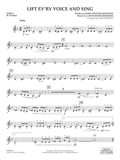 Lift Ev'ry Voice And Sing (arr. Paul Murtha) - Pt.3 - Bb Clarinet