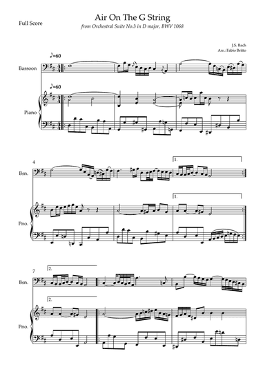 Air On The G String (J.S. Bach) for Bassoon Solo and Piano Accompaniment
