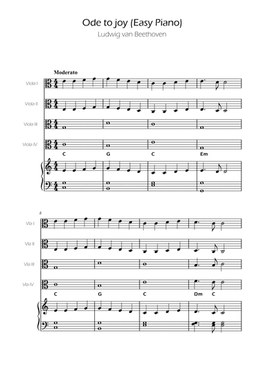 Ode To Joy - Easy Viola Quartet w/ piano accompaniment