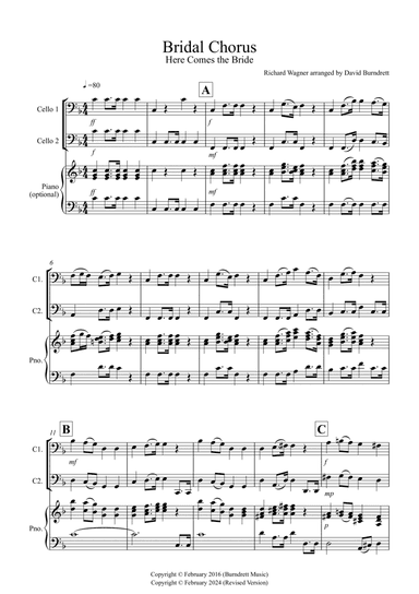 Bridal Chorus "Here Comes The Bride" for Cello Duet