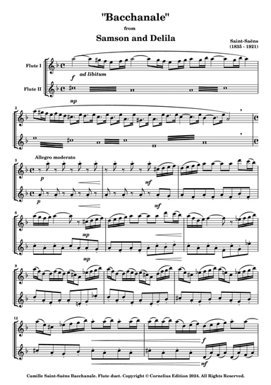 Saint-Saens. "Bacchanale" Act 3 of the Opera Samson and Delilah Op.47 Flute Duet.