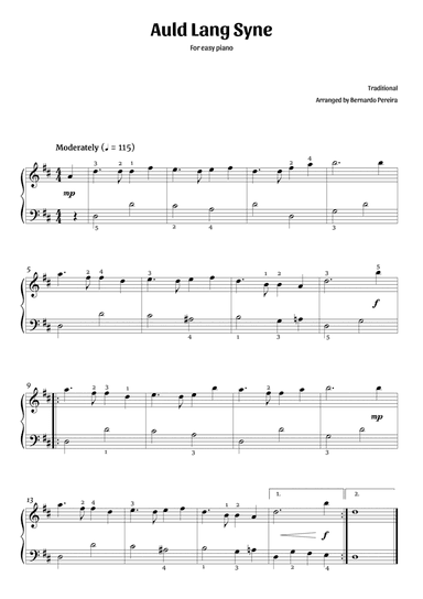 Auld Lang Syne (easy piano – D major)