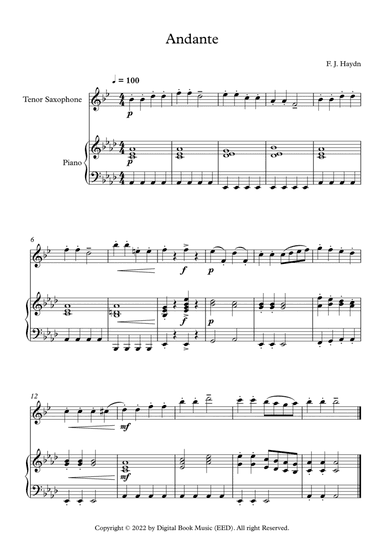 Andante (Surprise Symphony) - Franz Joseph Haydn (Tenor Sax + Piano)