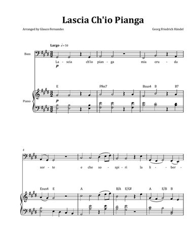 Lascia Ch'io Pianga by Händel - Tenor & Piano in E Major with Chord Notation