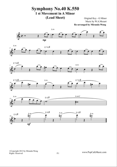 Symphony No.40 K.550 - 1st Movement for Lead Sheet (A Minor)