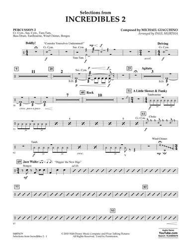 Selections from Incredibles 2 (arr. Paul Murtha) - Percussion 2