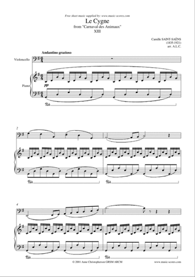 The Swan, or Le Cygne - Cello and Piano