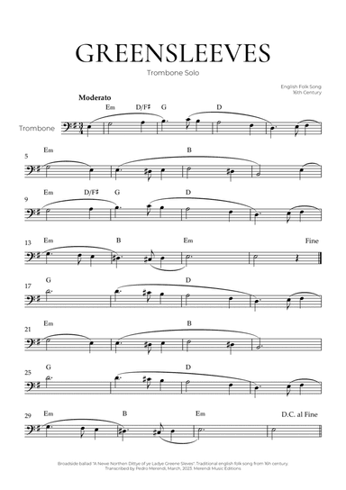 Greensleeves (Trombone Solo) - English Folk Song