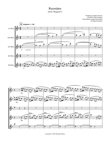 Recordare (from "Requiem") (F) (Oboe Quintet)