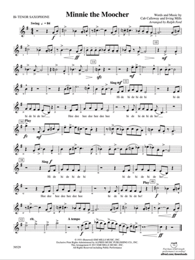 Minnie the Moocher: B-flat Tenor Saxophone