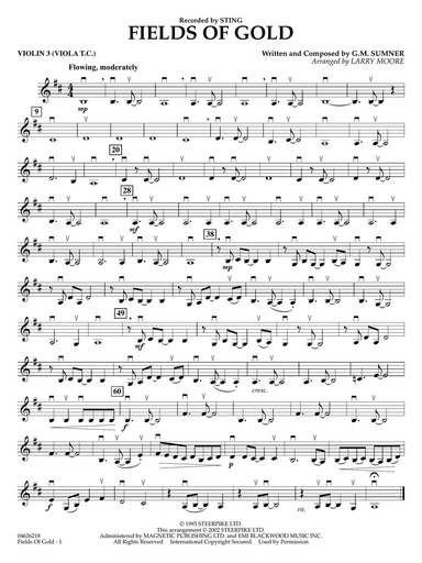 Fields Of Gold (arr. Larry Moore) - Violin 3 (Viola Treble Clef)