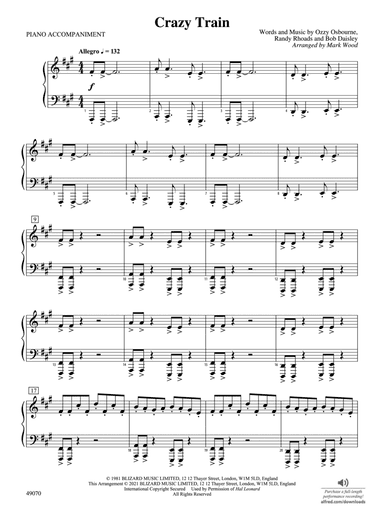 Crazy Train: Piano Accompaniment