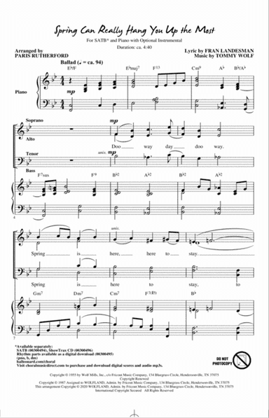 Spring Can Really Hang You Up The Most (arr. Paris Rutherford)