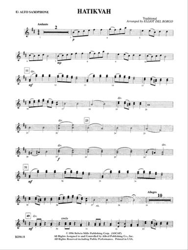 Hatikvah: E-flat Alto Saxophone