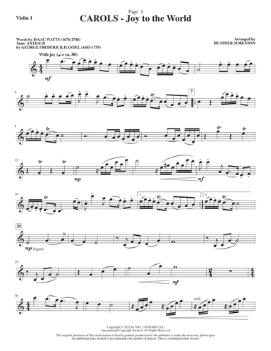 Carols (A Cantata for Congregation and Choir) (String Quartet) - Violin 1