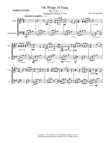 ON WINGS OF SONG - String Duo, Intermediate Level for violin and cello