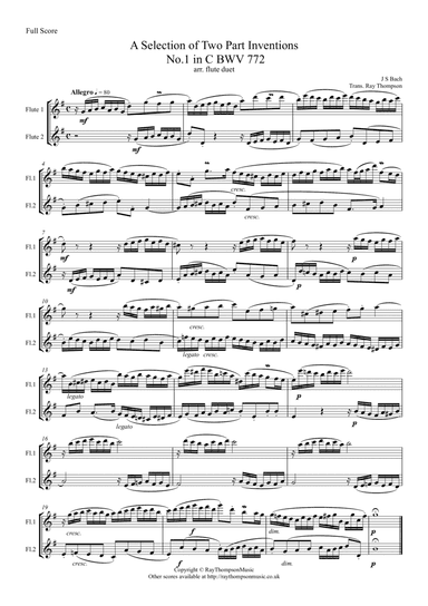 Bach: A Selection of Inventions (Two Part Inventions) nos. 1,3,4,5,6,13 & 15) - flute duet