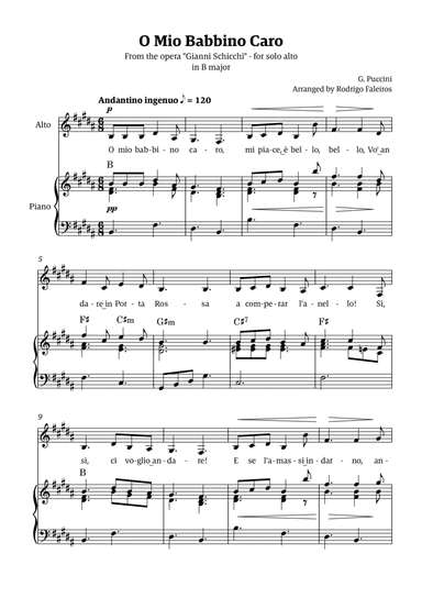 O Mio Babbino Caro - for alto (in B major)