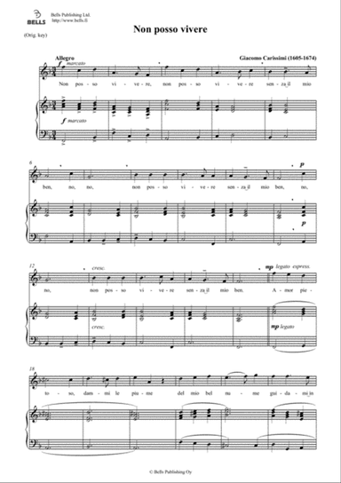 Non posso vivere (Original key. F Major)