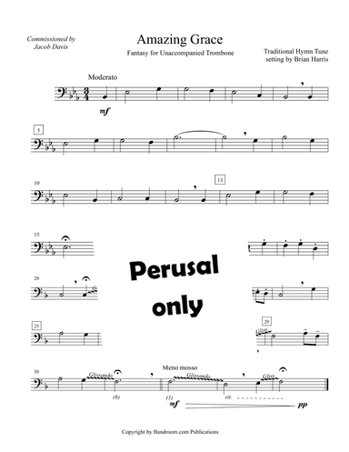 FANTASY ON AMAZING GRACE for unaccompanied Trombone - beginner, easy