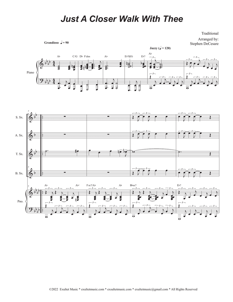Just A Closer Walk With Thee (Saxophone Quartet and Piano)