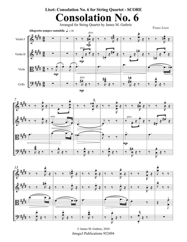 Liszt: Consolation No. 6 for String Quartet