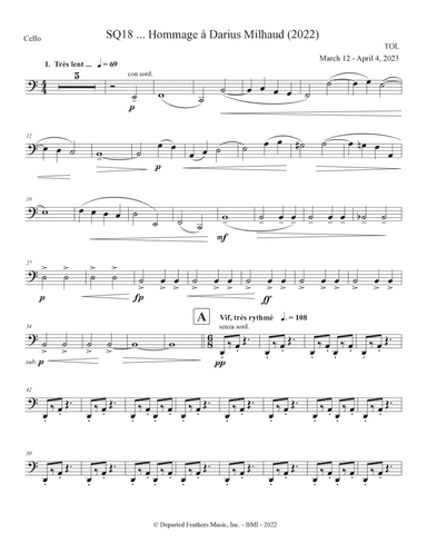 SQ18 ... Hommage à Darius Milhaud (2023) Cello part