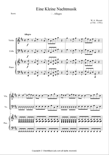 Serenade No.13 "Eine Kleine Nachtmusik" in G major, K.525 1.Allegro Easy & Short In D
