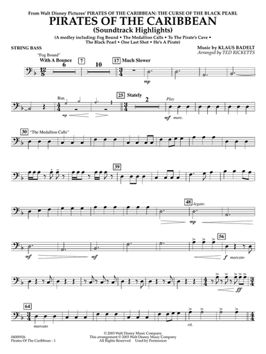 Pirates of the Caribbean (Soundtrack Highlights) (arr. Ted Ricketts) - String Bass