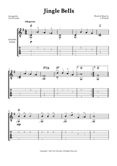 Jingle Bells - Fingerstyle for Acoustic Guitar (Very Easy - Guitar Christmas - TAB)