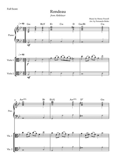 Rondeau (from Abdelazer) for Viola Duo and Piano Accompaniment with Chords